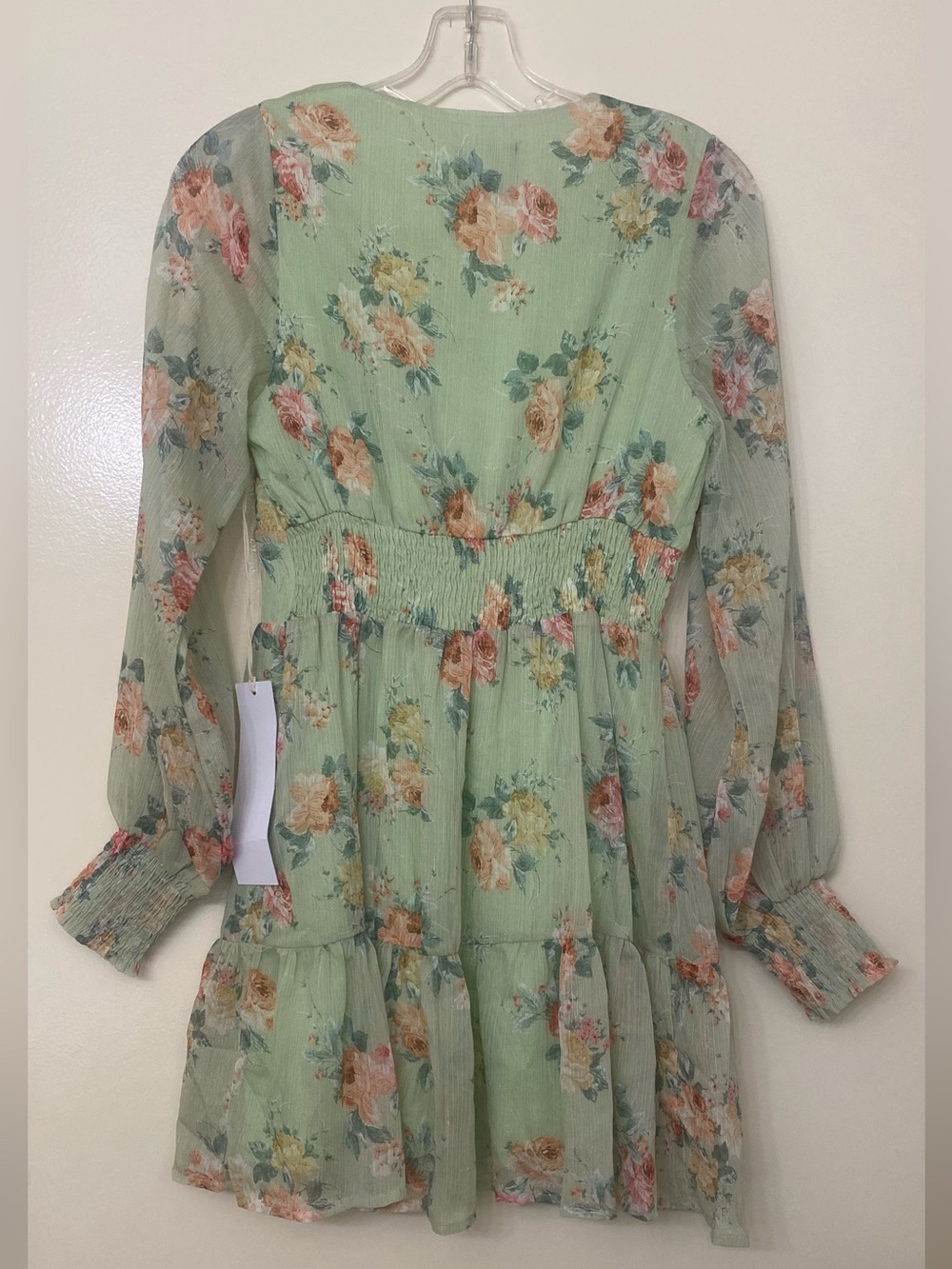 Floral V-Neck Green Mini Dress - Picture 7 of 7